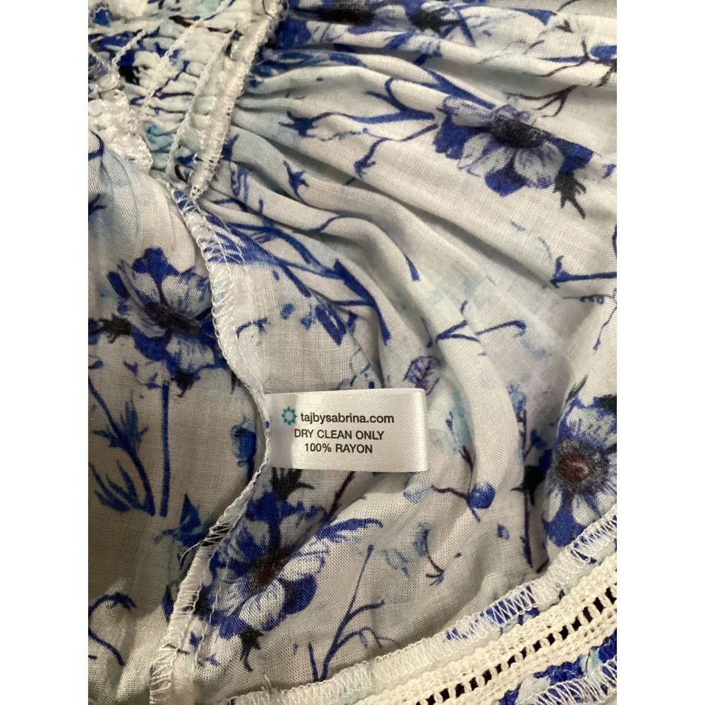 TAJ by Sabrina Crippa Blue Floral Boho Tiered Mini Dress S - Picture 6 of 9